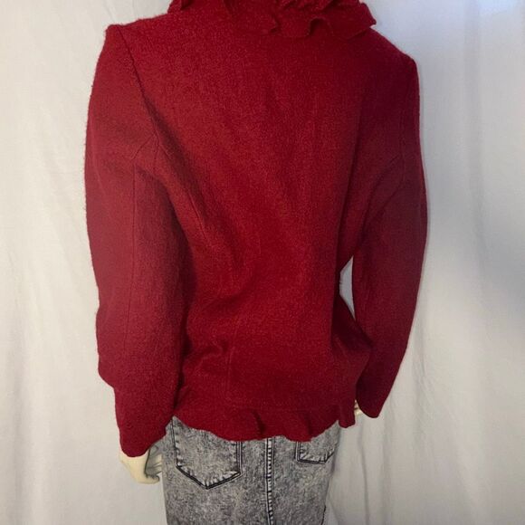 Susan Bristol 100% Wool Red Ruffle Rose Cardigan Jacket L — Textured Boho Cottag - Picture 5 of 12